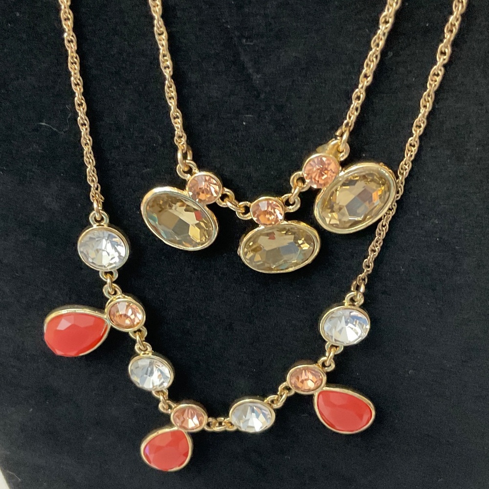 Monet Multi-color Double Strand Necklace  Coral Pink Oval Earrings NWT - Picture 5 of 11